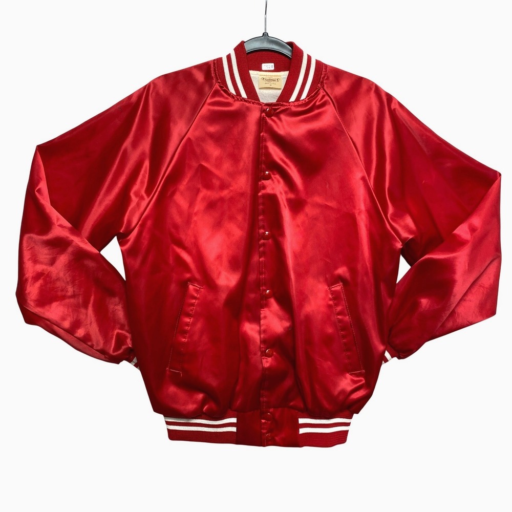 Bit & Spur Club Bomber Satin Jacket Medium Red Snap Front Made In USA